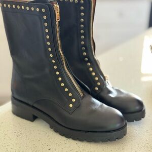 Coach Black Moto Boots with Gold Accents